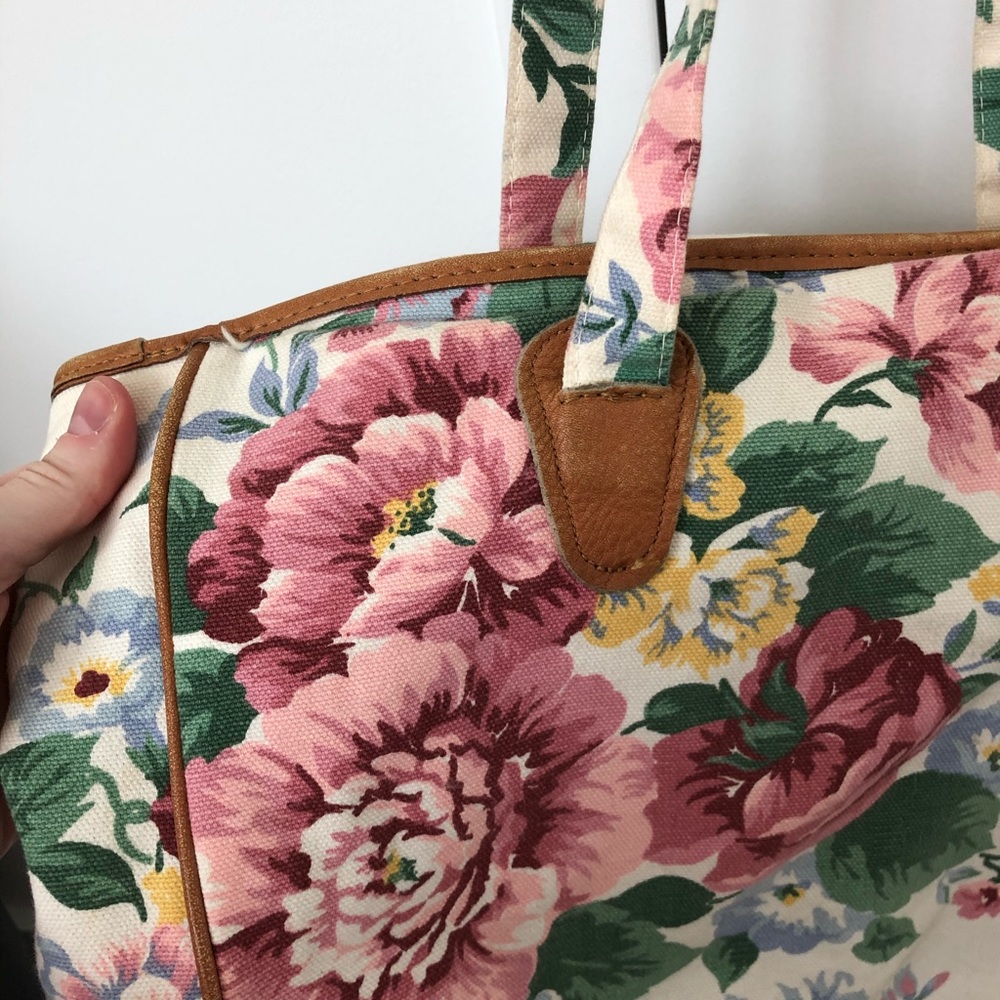 Floral Canvas Tote Bag in Cream and Pink - Picture 2 of 5